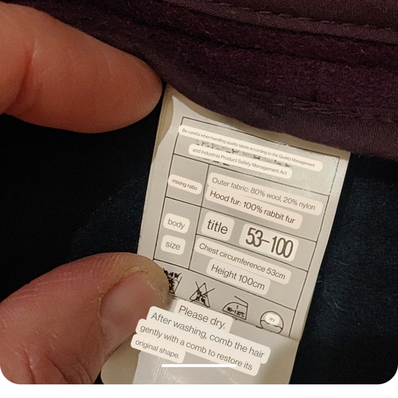 Hunt Kids new classic Purple wool blend rabbit fur detachable Hooded Coat sz 100 - Picture 16 of 16